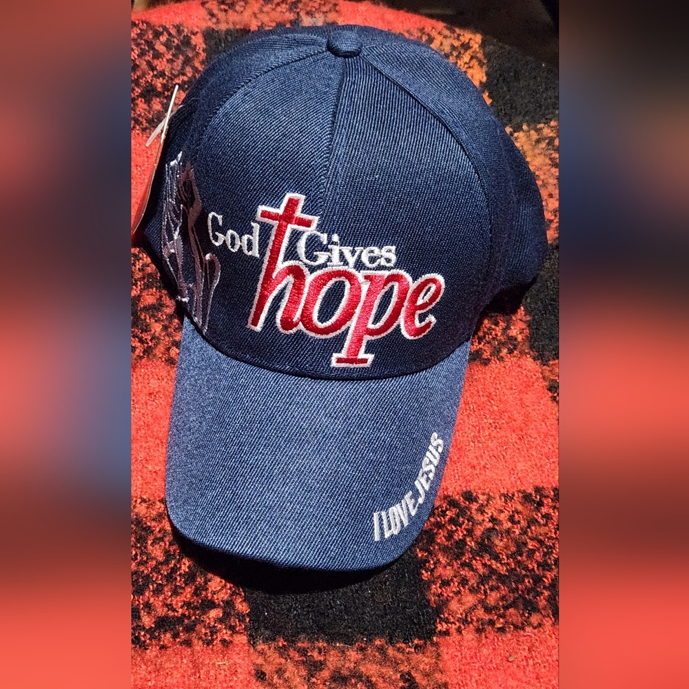 New Stylish Navy Blue Cap with red and white embroidery.